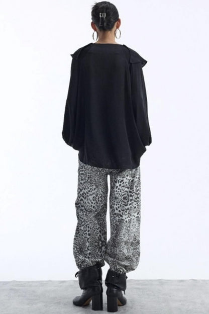 Draped V-Neck Ruffle Top