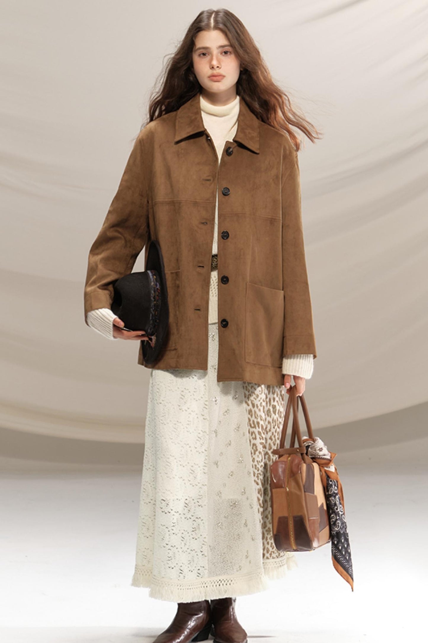 Silk Leopard Print Patchwork Skirt