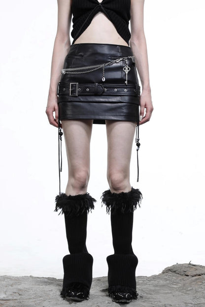 Beaded Leather Short Skirt