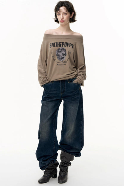 Loose Straight Wide-Leg Scimitar Jeans