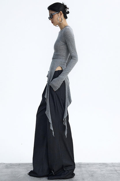 Dark Gray Pleated Suit Pants