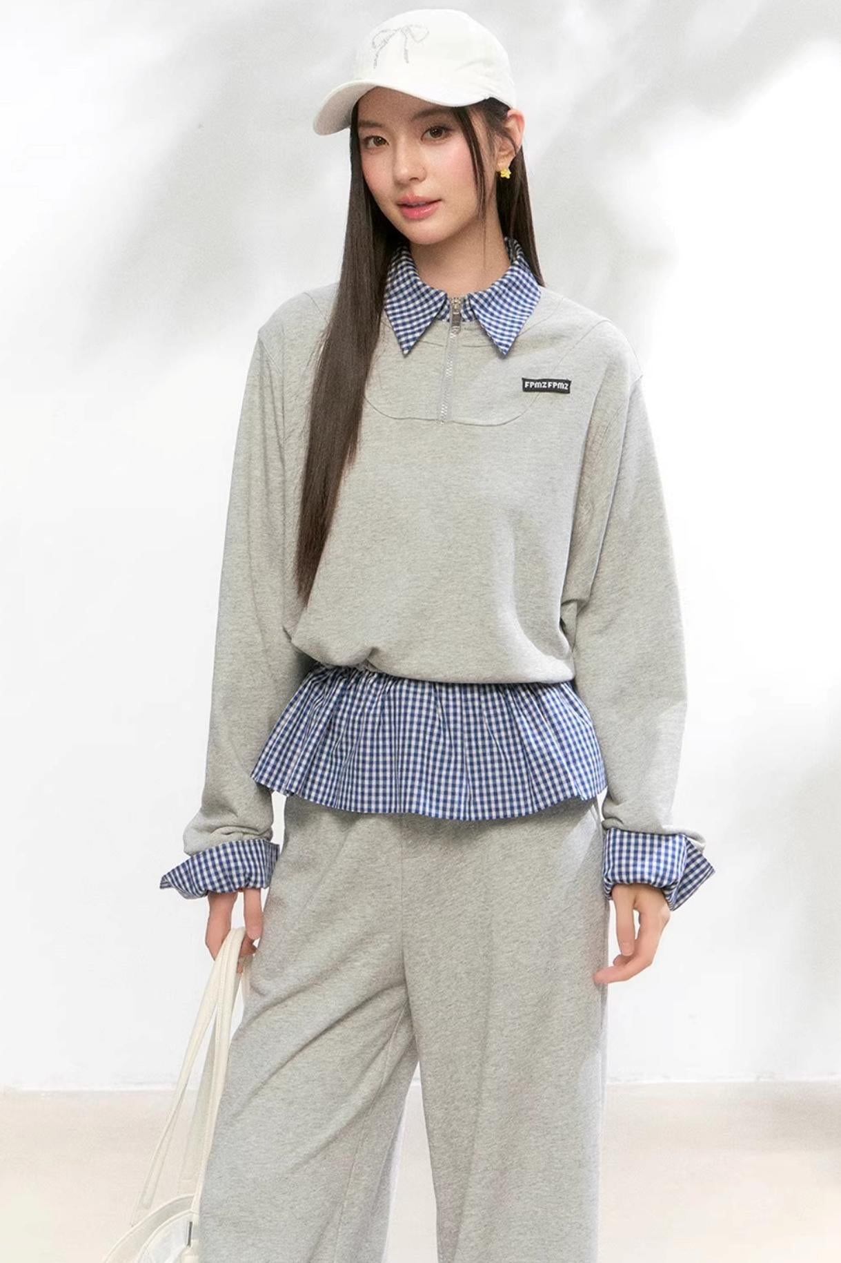 Fake Layered Contrast Knit Top Set-Up