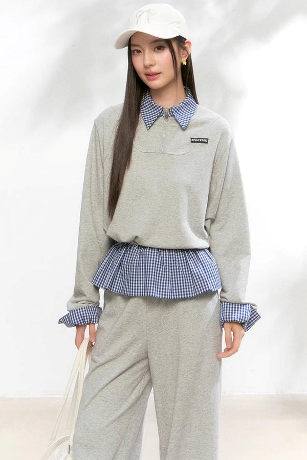 Fake Layered Contrast Knit Top Set-Up