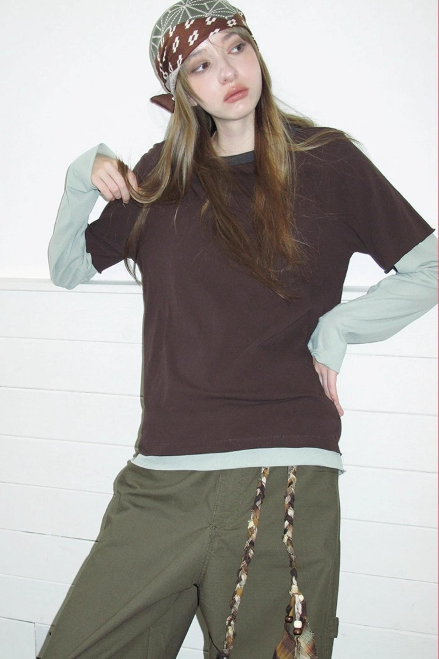 Fake Two-Piece Contrast Long Sleeve T-shirt