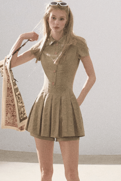 Pleated Textured Shirt Dress