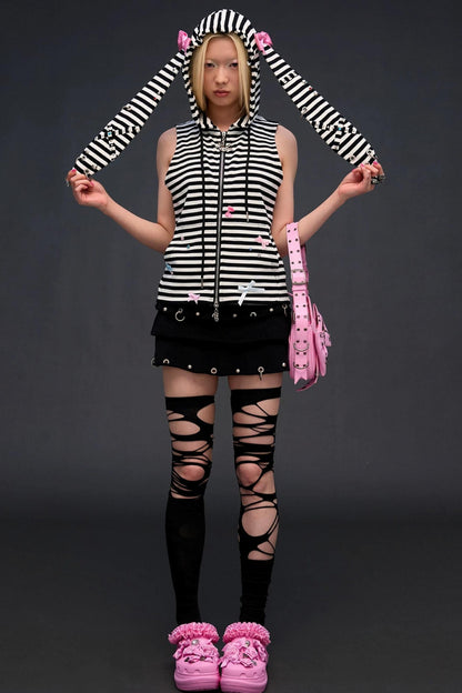 Rhinestone Bowknot Striped Vest