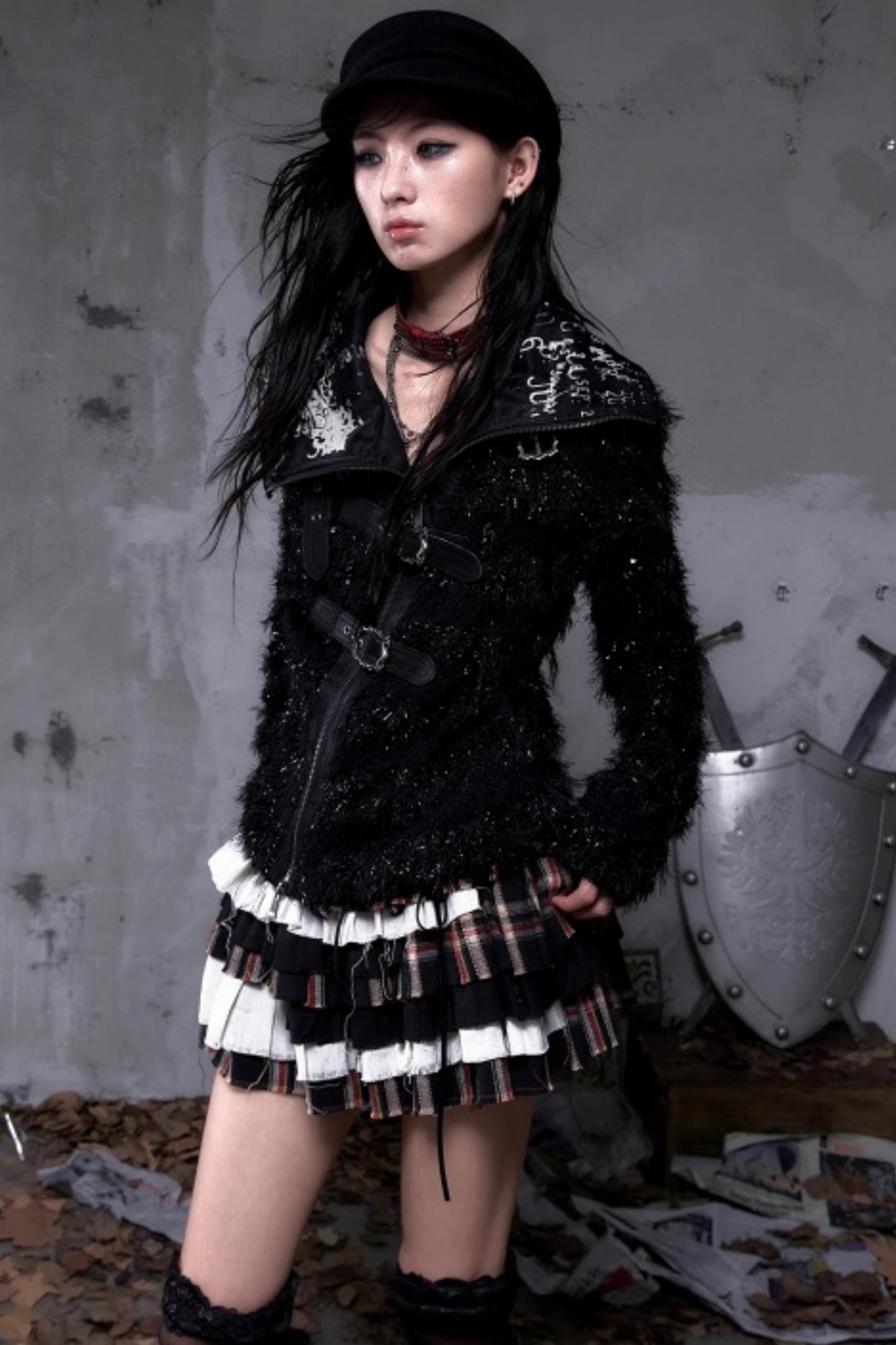 Vintage Dark Knight Plush Patchwork Coat