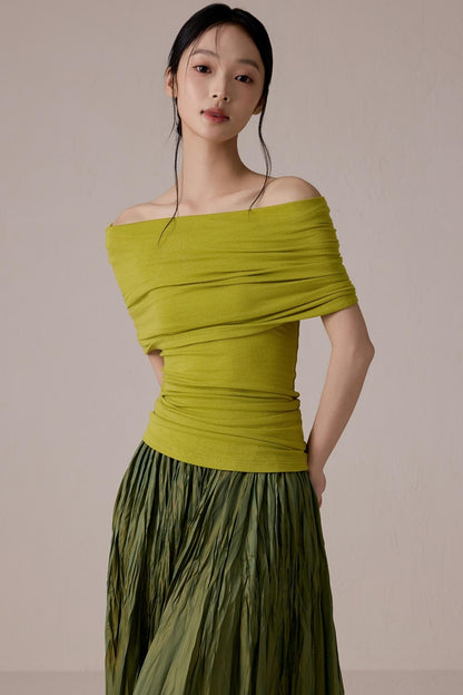 Green One-Shoulder Knit Top