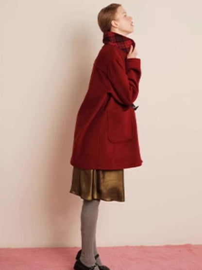 Red Wool Cashmere Cowl Coat