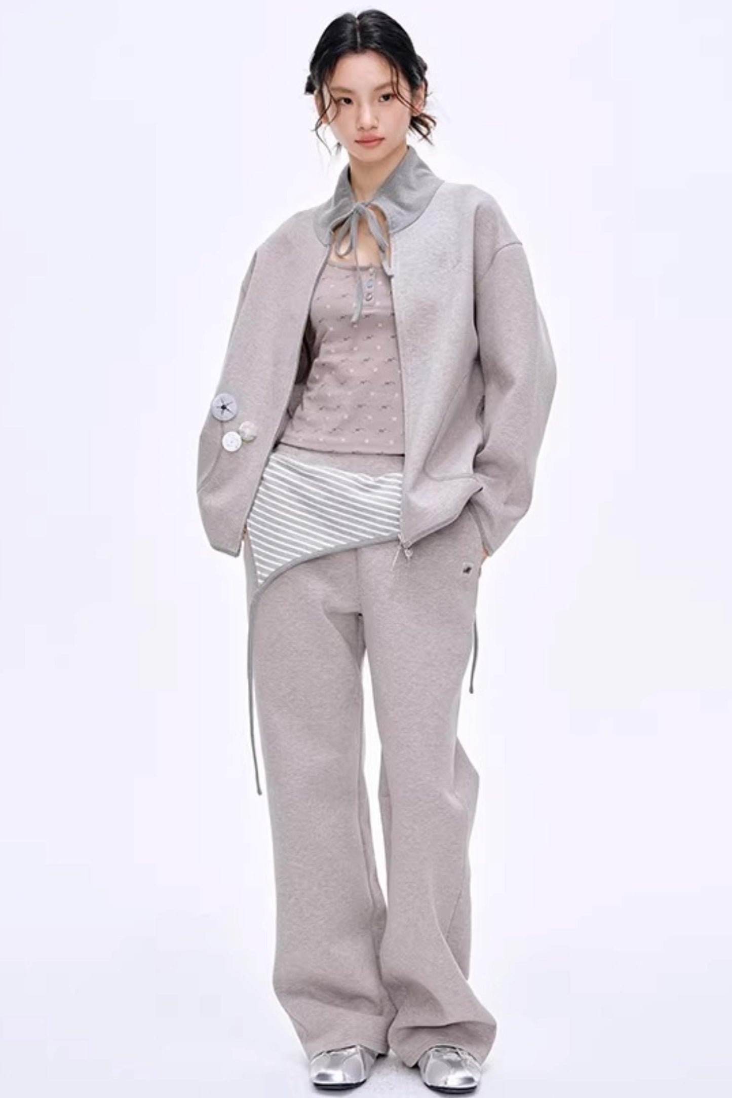 Color-Blocked Striped Cotton Pants