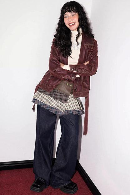 Lapel Cropped Leather Jacket