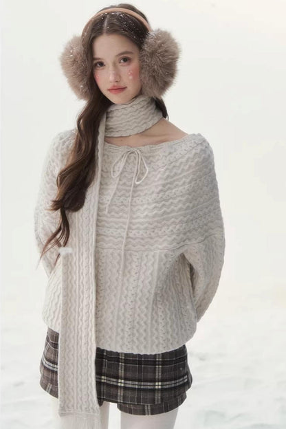 Vintage Off-Shoulder Knit Sweater