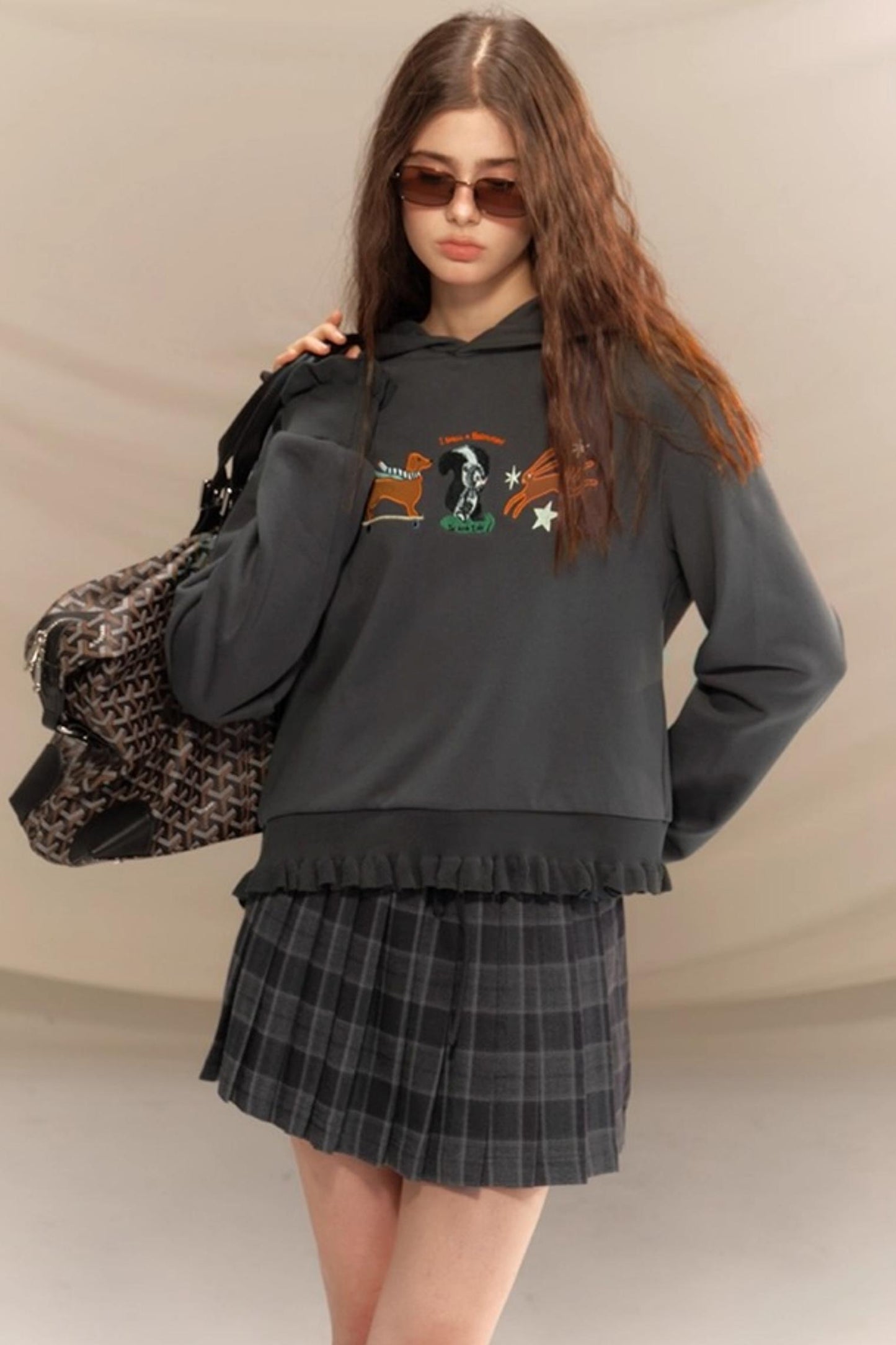 Gray Plaid Pleated Skirt