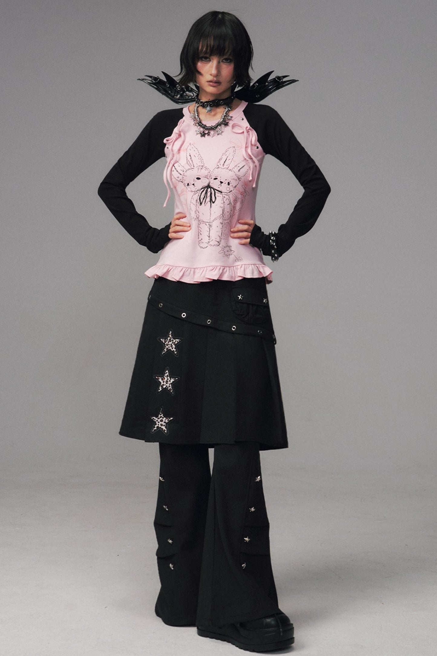 Asian Lace Stretch Long Sleeve T-Shirt