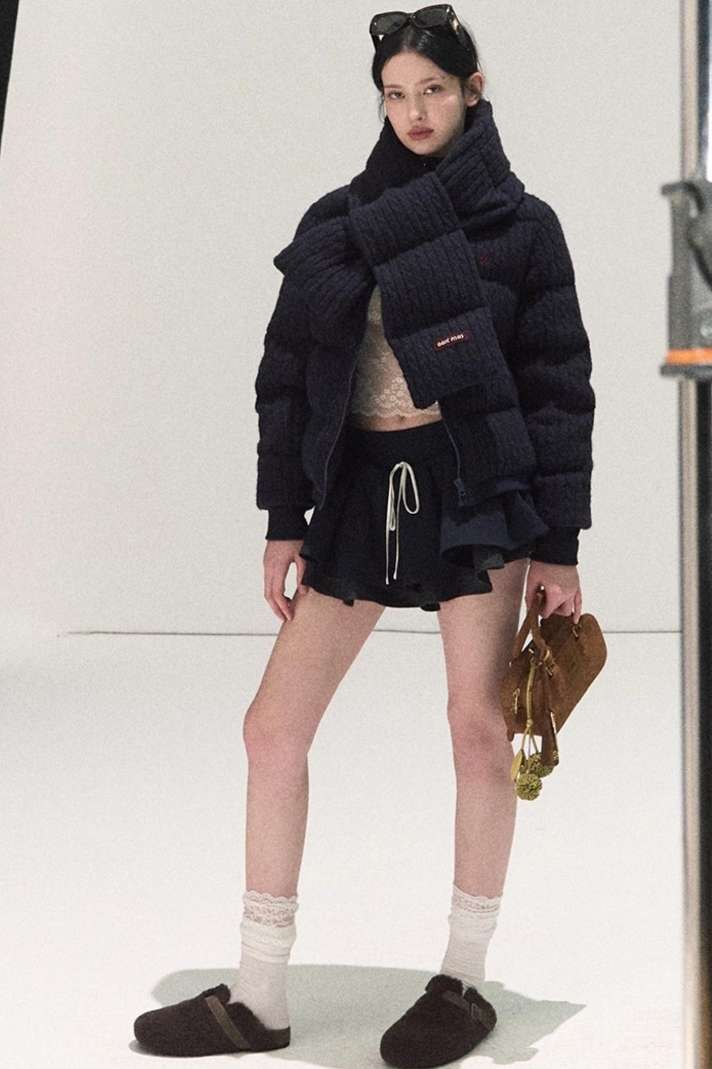 Plaid Color-Blocked Puffy Skirt