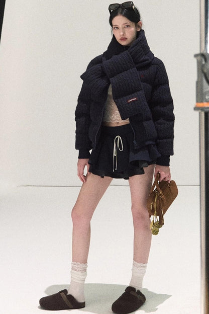 Plaid Color-Blocked Puffy Skirt