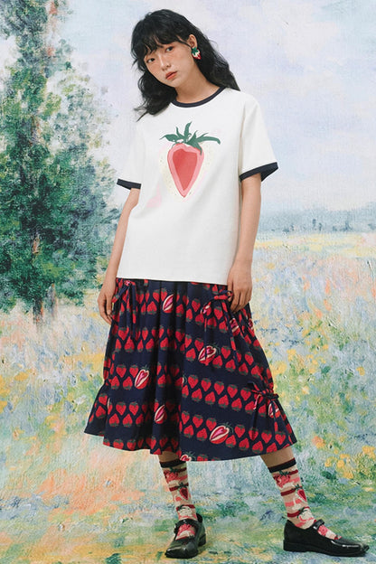 Retro Strawberry Midi Skirt