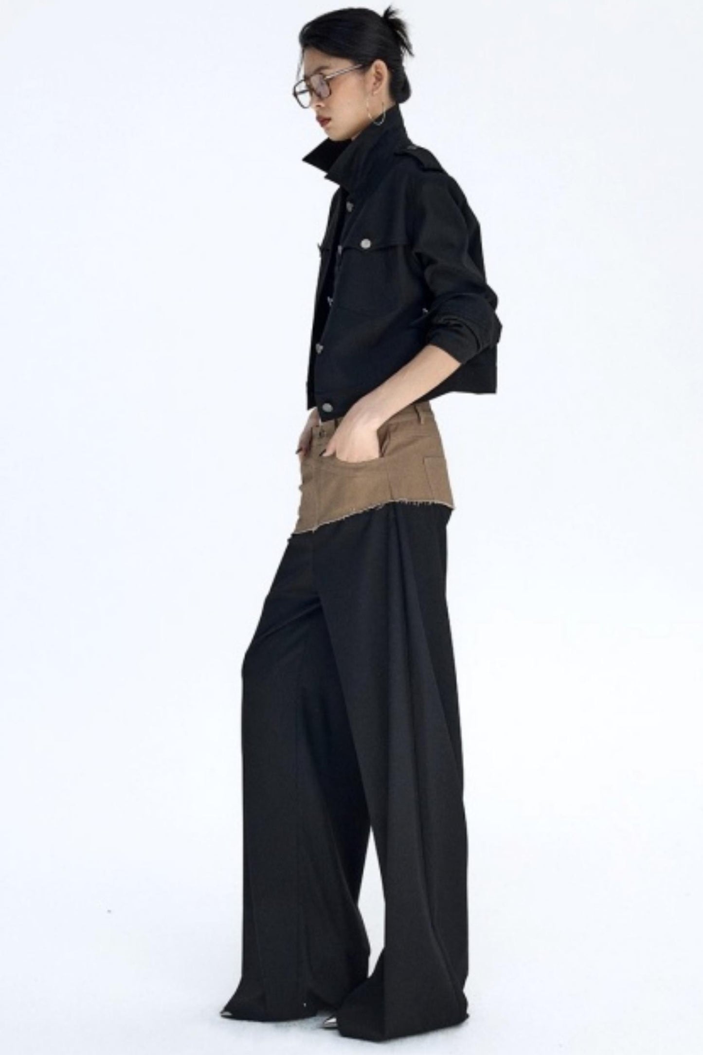 Diagonal Color-Blocking Workwear Pants