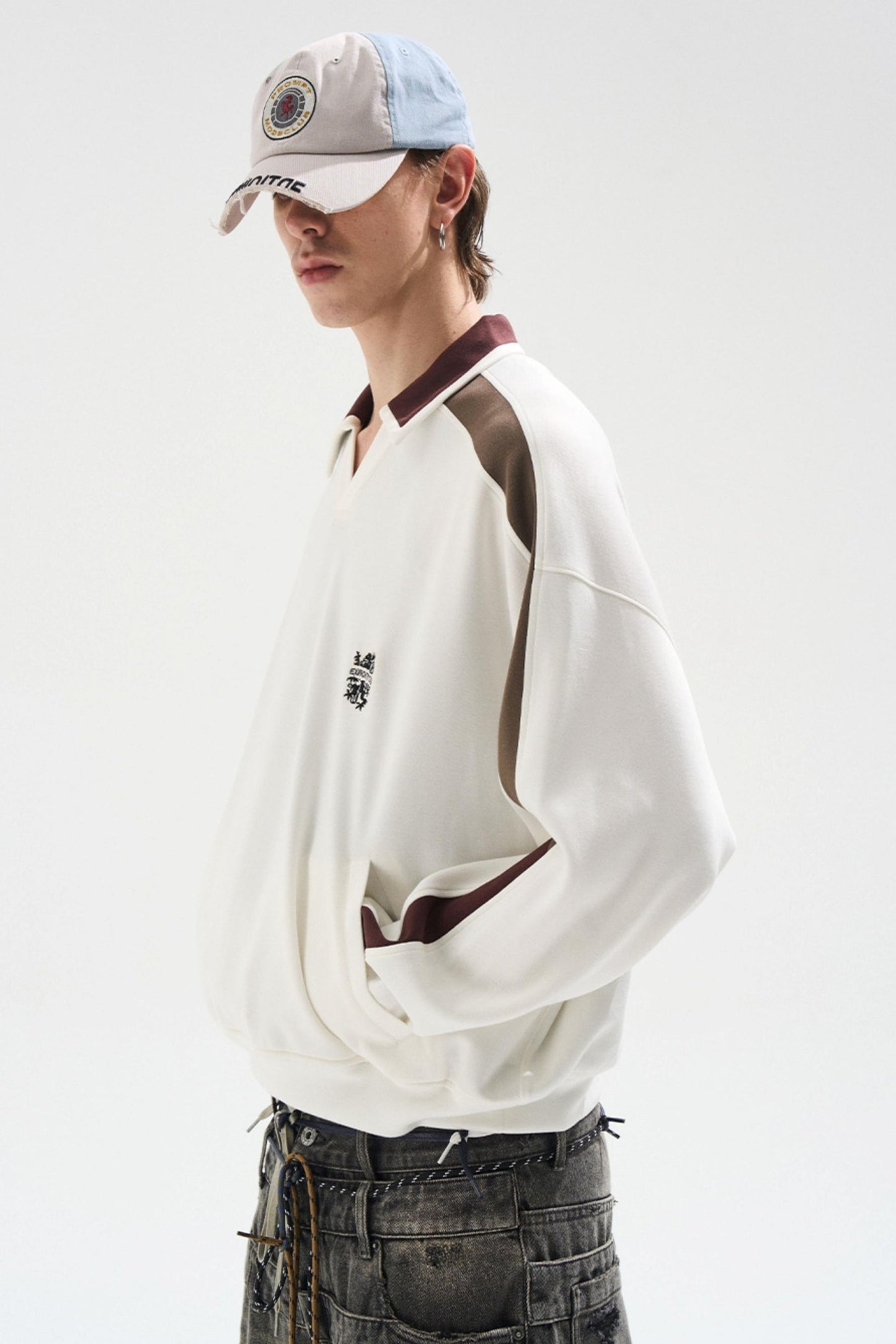 Contrasting Long Sleeve Polo Sweatshirt