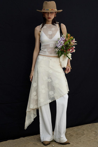 Jacquard Lace-Up Layered Skirt Set-Up