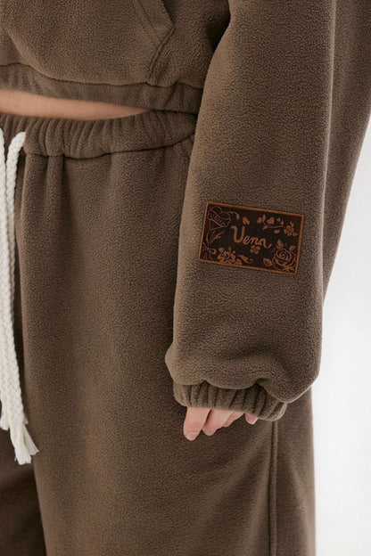 Khaki Fleece Bunny Ear Cardigan Set-Up