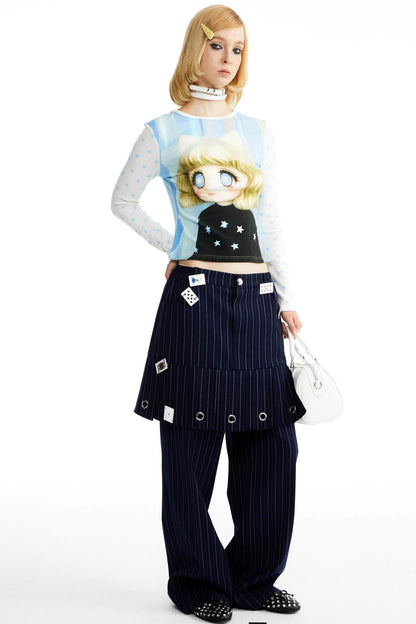 Fake Two-Piece Culottes Straight Pants