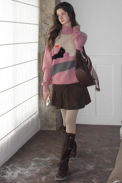 Vintage Distressed Leather Pleated Skirt