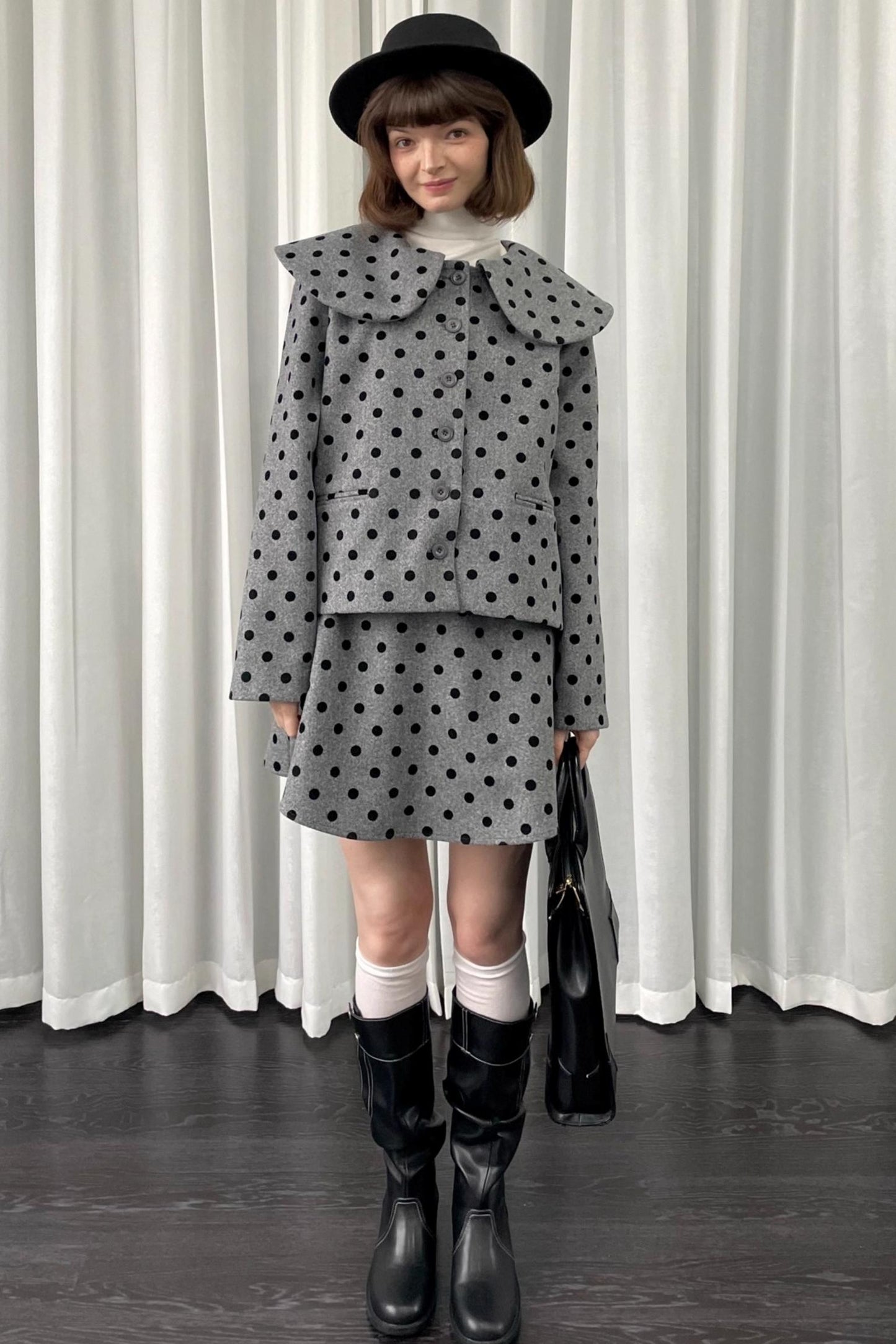 Gray Polka Dot Preppy Suit Set-Up