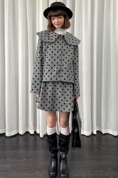 Gray Polka Dot Preppy Suit Set-Up