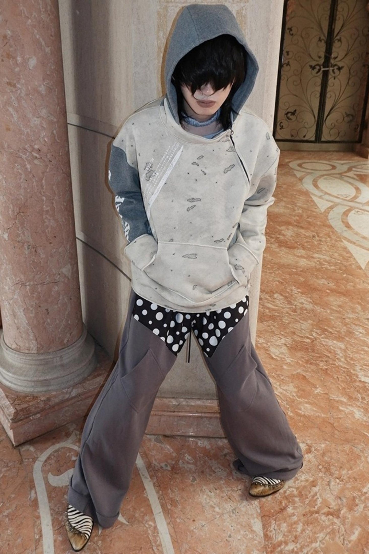 Multi-Waisted Polka Dot Wide-Leg Pants