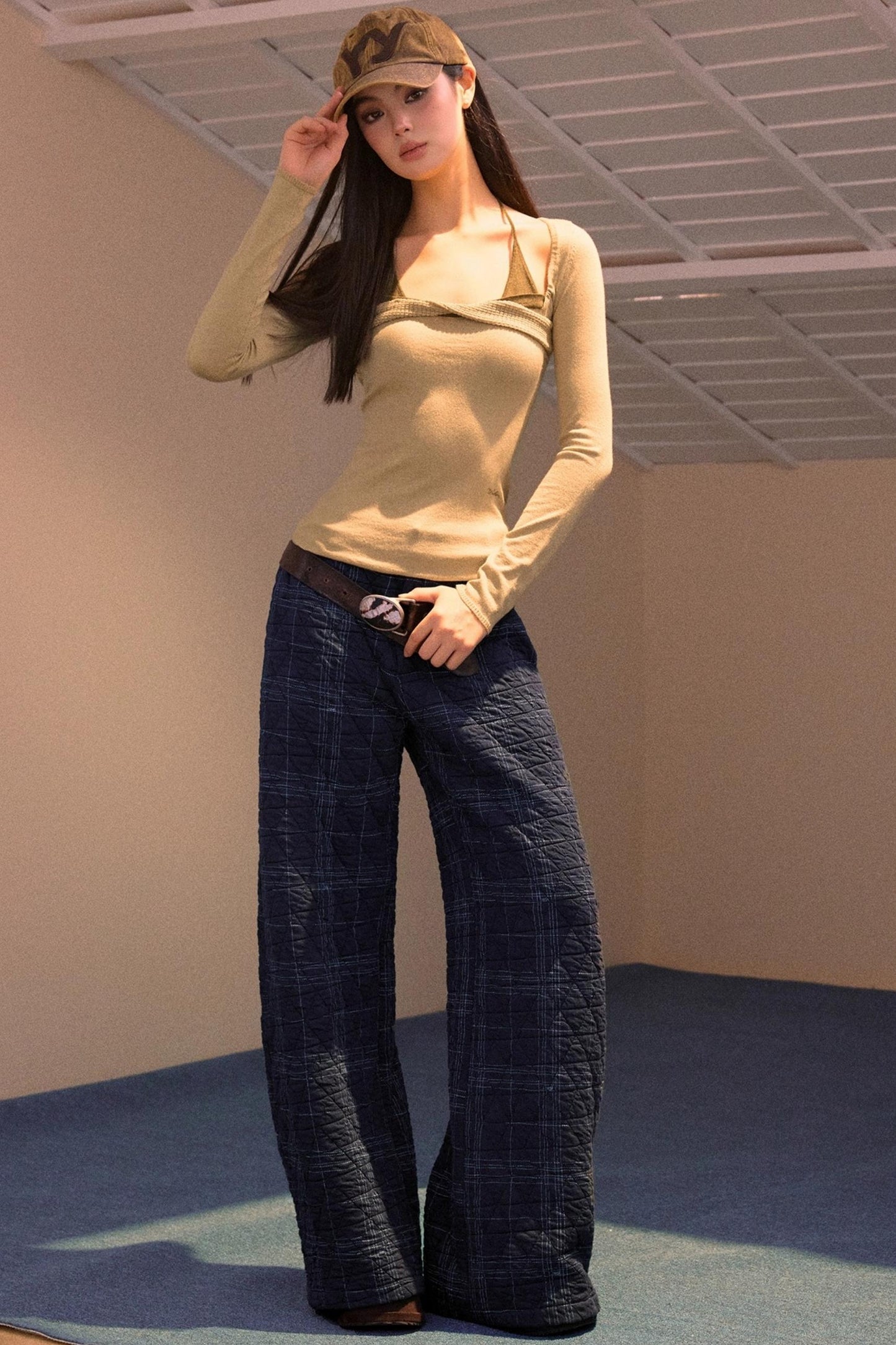 Vintage Plaid Quilted Pants