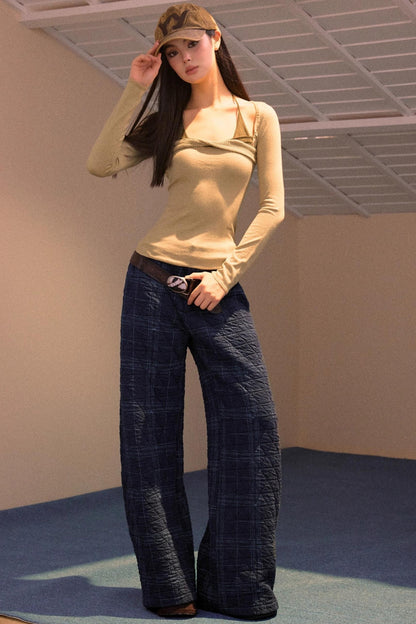 Vintage Plaid Quilted Pants