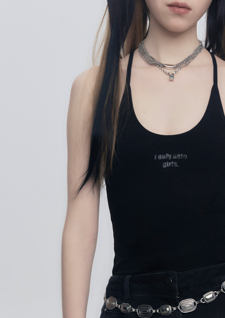 Ribbed Stretch Logo Print Camisole