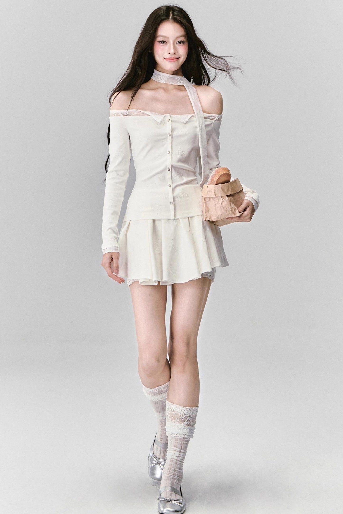 White Moonlight Lace Embroidered Top Skirt Set-Up