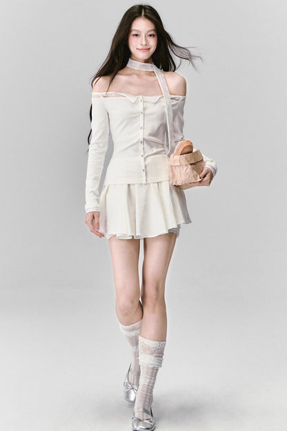 White Moonlight Lace Embroidered Top Skirt Set-Up