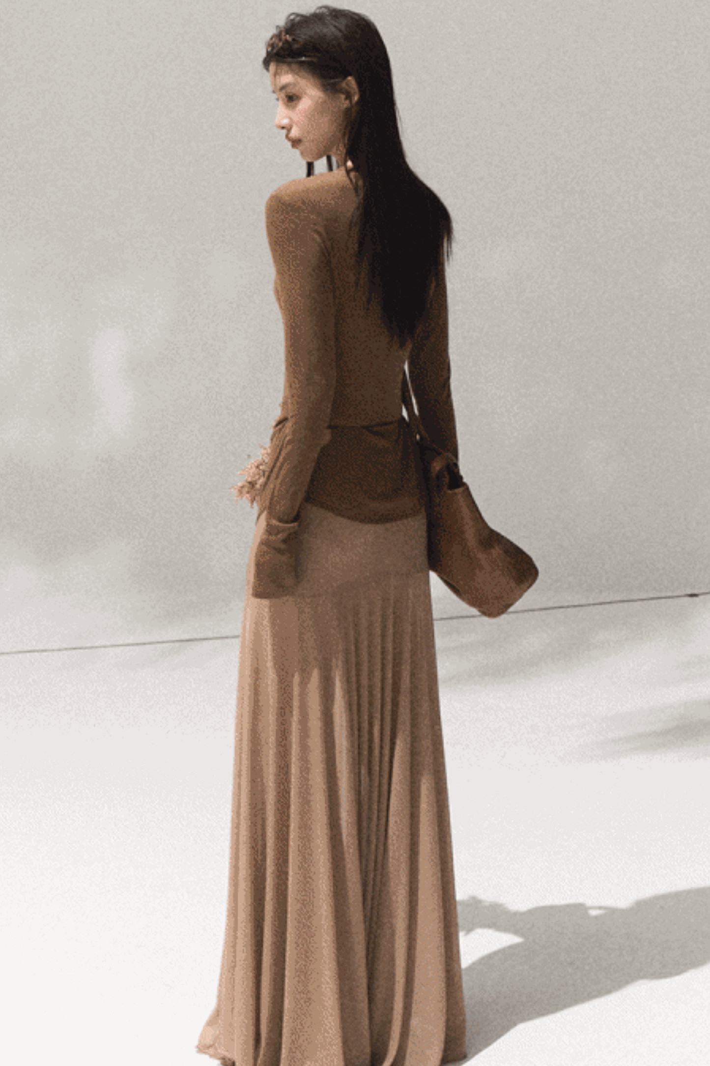 High-Waisted Knit Mesh Skirt