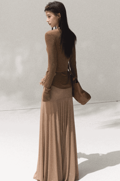 High-Waisted Knit Mesh Skirt