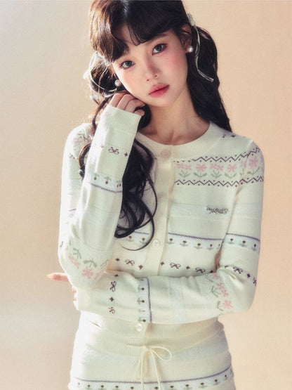 Thin Cream Knit Floral Jacket Cardigan