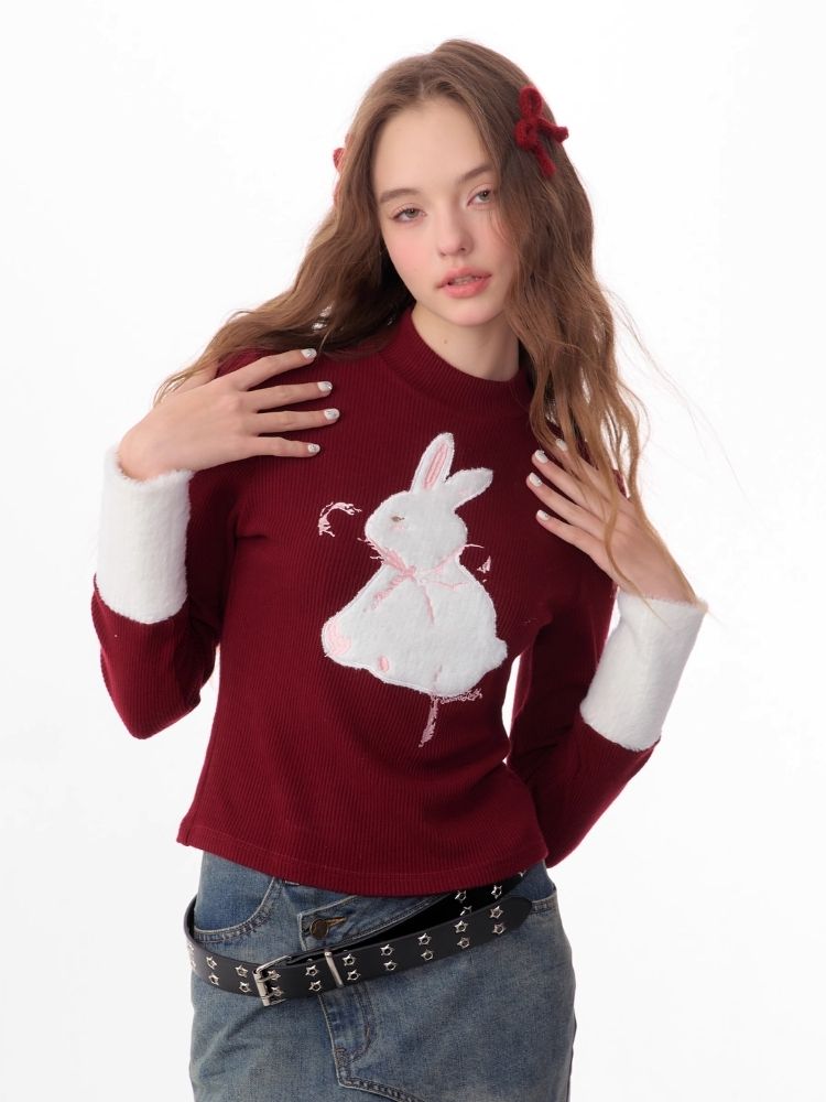 Plush Rabbit Red Bottom Knit Sweater