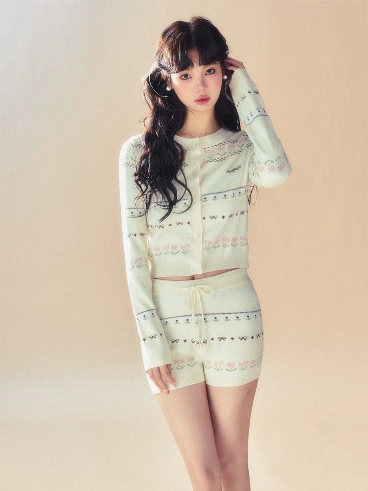 Thin Cream Knit Floral Jacket Cardigan