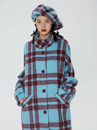 Tweed loose-fitting long coat