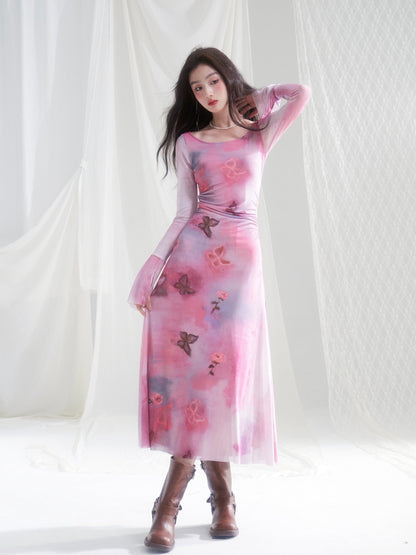 Long and cropped bell sleeve dress