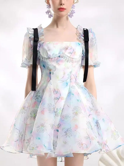 Bow fluttering floral dress