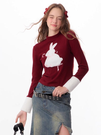 Plush Rabbit Red Bottom Knit Sweater