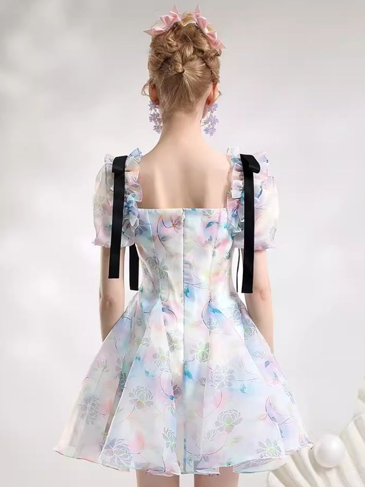 Bow fluttering floral dress