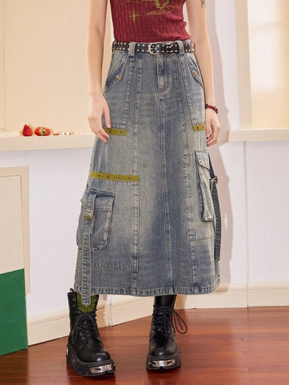 Workwear denim mid-length bustier skirts