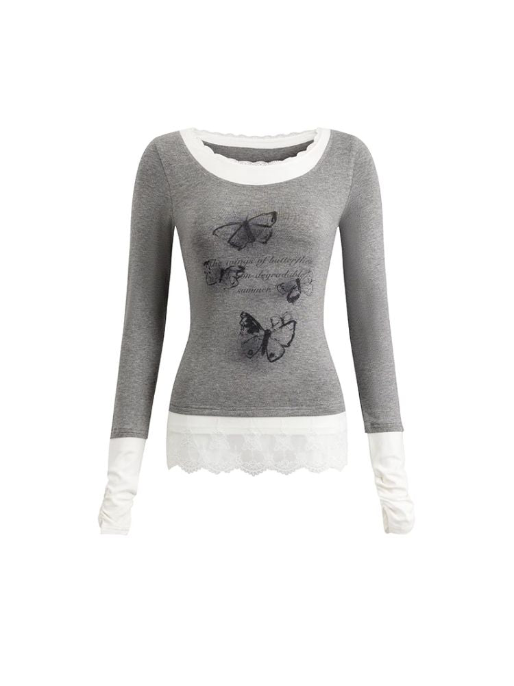 Butterfly Printed Long Sleeve T-Shirt