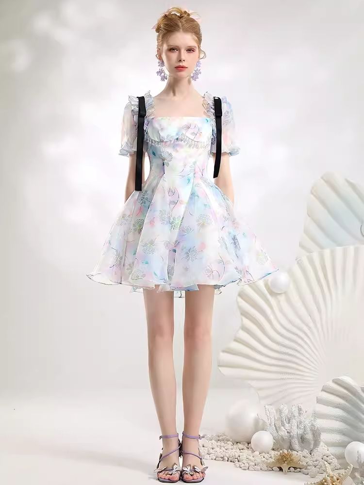 Bow fluttering floral dress