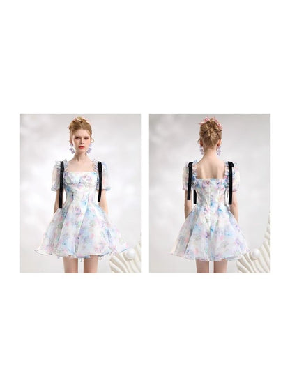 Bow fluttering floral dress