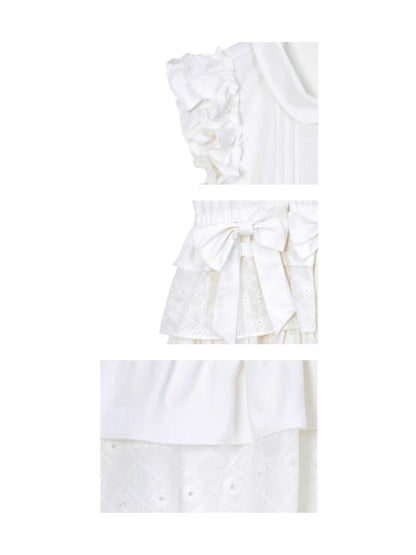 Fly Sleeve Patchwork Lace Bow Cake Tank Dress